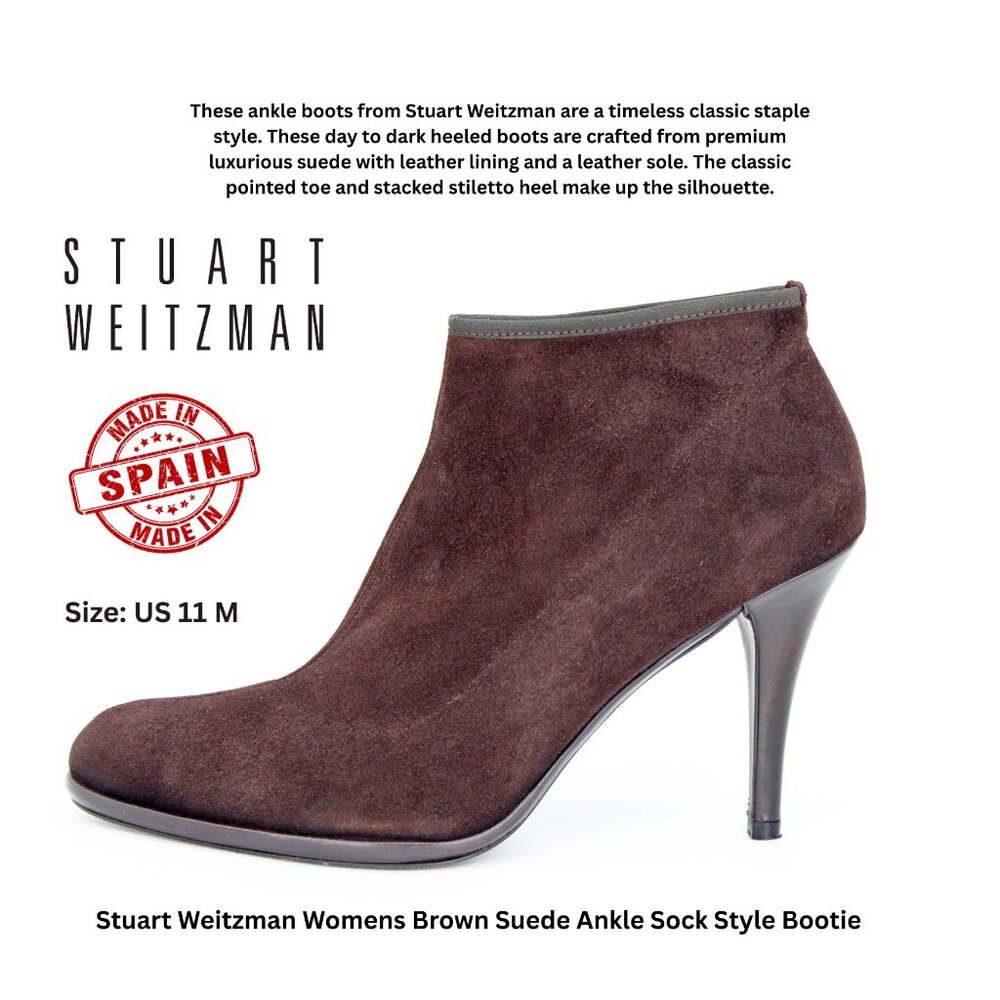 Stuart Weitzman Womens Brown Suede Ankle Sock Style Bootie